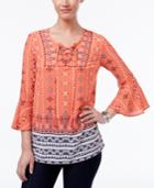 Style & Co Lace Up Peasant Top, Created For Macy's