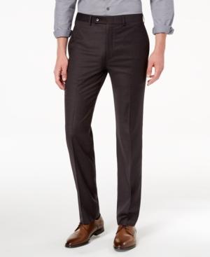 Calvin Klein Men's Slim-fit Stretch Charcoal Mini-grid Dress Pants