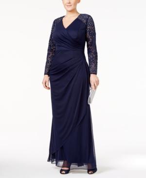 Alex Evenings Plus Size Lace-sleeve Surplice Gown