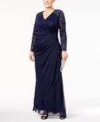 Alex Evenings Plus Size Lace-sleeve Surplice Gown