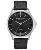 Kenneth Cole New York Men's Diamond-accent Black Leather Strap Watch 44mm