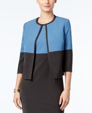 Kasper Crepe Colorblocked Open-front Jacket
