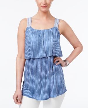 Style & Co Flounce-hem Striped Top, Only At Macy's