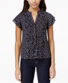 Xoxo Juniors' Printed Pintucked Ruffle-sleeve Blouse