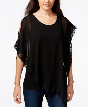 Bcx Juniors' Sequin Lace Chiffon Asymmetrical Top