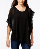 Bcx Juniors' Sequin Lace Chiffon Asymmetrical Top