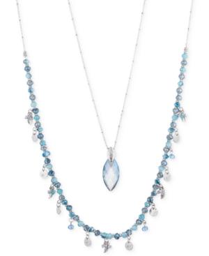 Lonna & Lilly Silver-tone Blue Beaded And Crystal Layer 2-in-1 Pendant Necklace