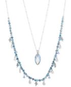 Lonna & Lilly Silver-tone Blue Beaded And Crystal Layer 2-in-1 Pendant Necklace