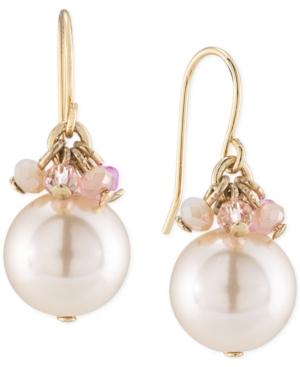 Carolee Gold-tone Pink Imitation Pearl Drop Earrings