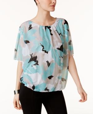 Alfani Petite Printed Mesh Bubble Top, Only At Macy's