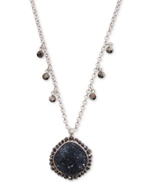 Lucky Brand Silver-tone Crystal & Druzy Stone Pendant Necklace, 18 + 2 Extender