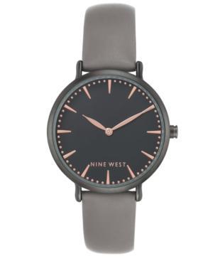 Nine West Women's Gray Faux Leather Strap Watch 43mm