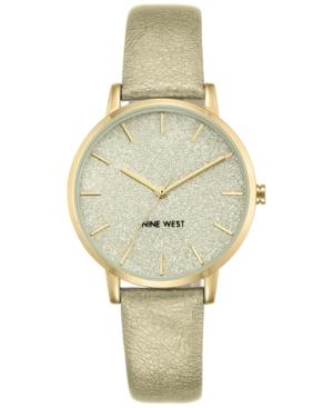 Nine West Women's Glitter Gold-tone Imitation Leather Strap Watch 36mm Nw-1958chgd