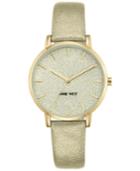 Nine West Women's Glitter Gold-tone Imitation Leather Strap Watch 36mm Nw-1958chgd