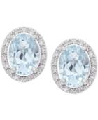 Aquamarine (1-1/3 Ct. T.w.) And Diamond (1/10 Ct. T.w.) Halo Stud Earrings In 14k White Gold