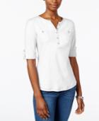 Karen Scott Henley Roll-tab Top, Only At Macy's