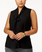 Kasper Plus Size Tie-neck Top