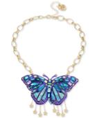 Betsey Johnson Gold-tone Glitter Stone Butterfly Statement Necklace, 17 + 3 Extender