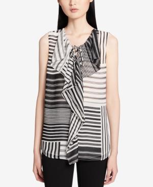 Calvin Klein Striped Ruffled Tie-front Top