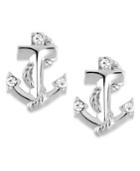 Betsey Johnson Rhodium-plated Pave Anchor Stud Earrings