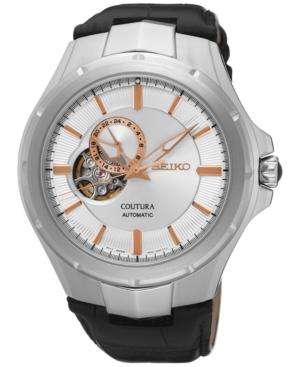Seiko Men's Automatic Coutura Black Leather Strap Watch 44mm Ssa313