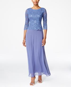 Alex Evenings Petite Three-quarter-sleeve Sequined Lace Gown
