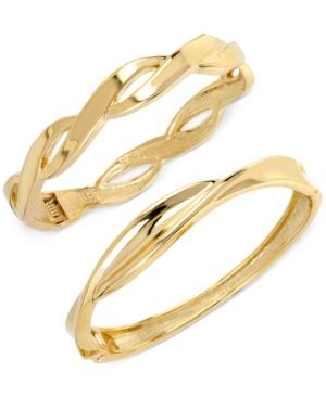 Hint Of Gold Twist Bangle Bracelet Set In 14k Gold-plated Mixed Metal