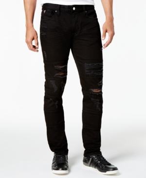 Guess Men's Slim-fit Tapered Stitch Black Ripped Jeans