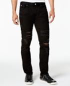 Guess Men's Slim-fit Tapered Stitch Black Ripped Jeans