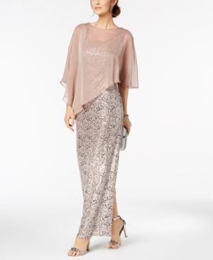 Sl Fashions Sequined Lace Gown & Chiffon Cape