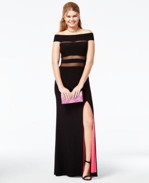 B Darlin Juniors' Illusion Off-the-shoulder Gown