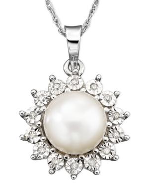 Cultured Freshwater Pearl (8mm) And Diamond Accent Pendant Necklace In 10k White Gold
