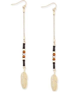 Inc International Concepts Gold-tone Beaded Feather Linear Earrings, Only At Macy's