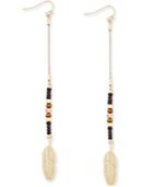 Inc International Concepts Gold-tone Beaded Feather Linear Earrings, Only At Macy's
