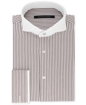 Sean John Men's Classic/regular Fit Brown And White Stripe French Cuff Dress Shirt