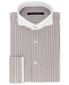 Sean John Men's Classic/regular Fit Brown And White Stripe French Cuff Dress Shirt