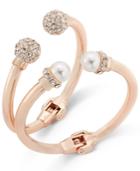 Inc International Concepts Rose Gold-tone 2-pc. Imitation Pearl And Crystal Hinge Bracelet