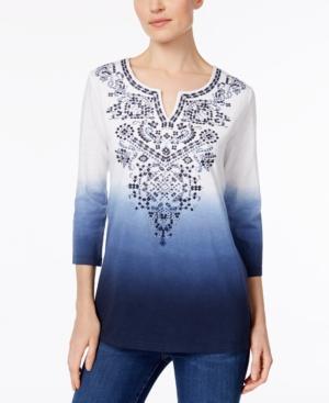 Jm Collection Dip-dyed Embroidered Tunic, Created For Macy's