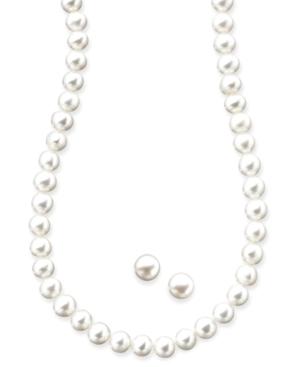 Sterling Silver Necklace And Earrings Set, Cultured Freshwater Pearl