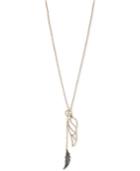 Betsey Johnson Two-tone Feather And Wing Pave Lariat Necklace