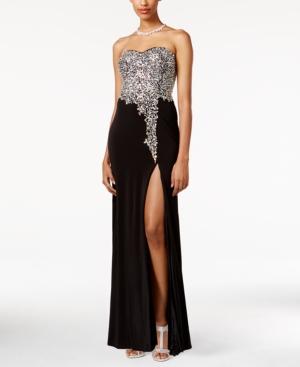 Crystal Doll Juniors' Beaded Strapless Gown
