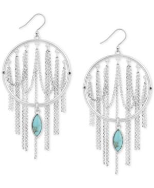 Lucky Brand Silver-tone Stone Circle & Looped Chain Drop Earrings, Created For Macy's