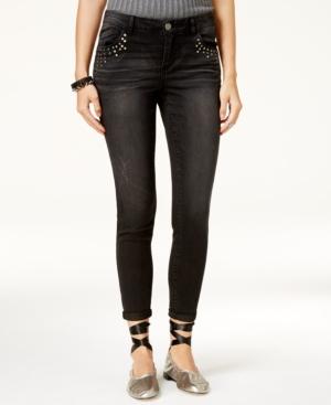 Rewind Juniors' Cuffed Studded Skinny Jeans