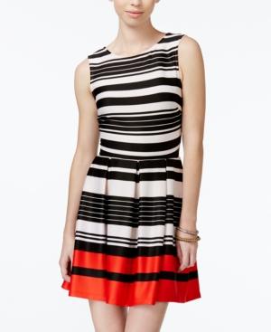 B Darlin Juniors' Striped Pleated Scuba Dress