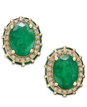 Emerald (3-7/8 Ct. T.w.) And White Sapphire (1/5 Ct. T.w.) Oval Stud Earrings In 10k Gold
