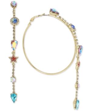 Betsey Johnson Gold-tone Multi-stone Chain Drop Hoop Earrings