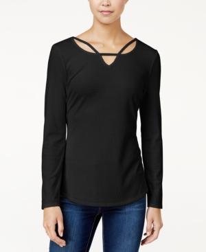 Pink Rose Juniors' Rib-knit Keyhole Top