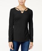 Pink Rose Juniors' Rib-knit Keyhole Top