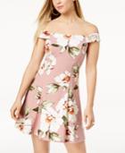 Speechless Juniors' Printed Off-the-shoulder Fit & Flare Dress