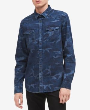 Calvin Klein Jeans Men's Camo Indigo Denim Shirt